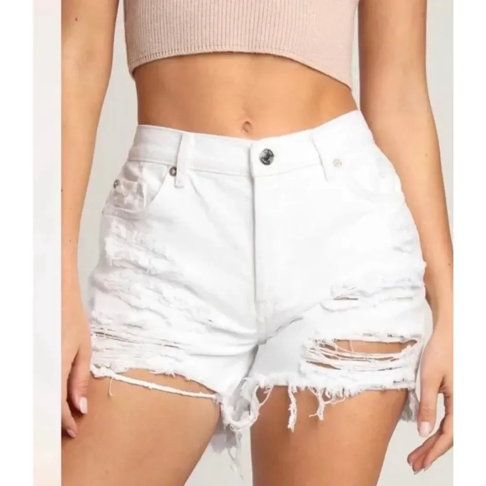 Free People We The Free Optic White Distressed Denim Shorts Size 27 NWT - Picture 1 of 8